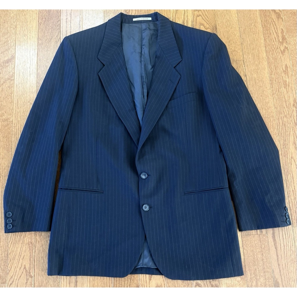 Vtg Yves Saint Laurent Blazer Jacket Dark Grey Pinstripe Wool Made In France 42R